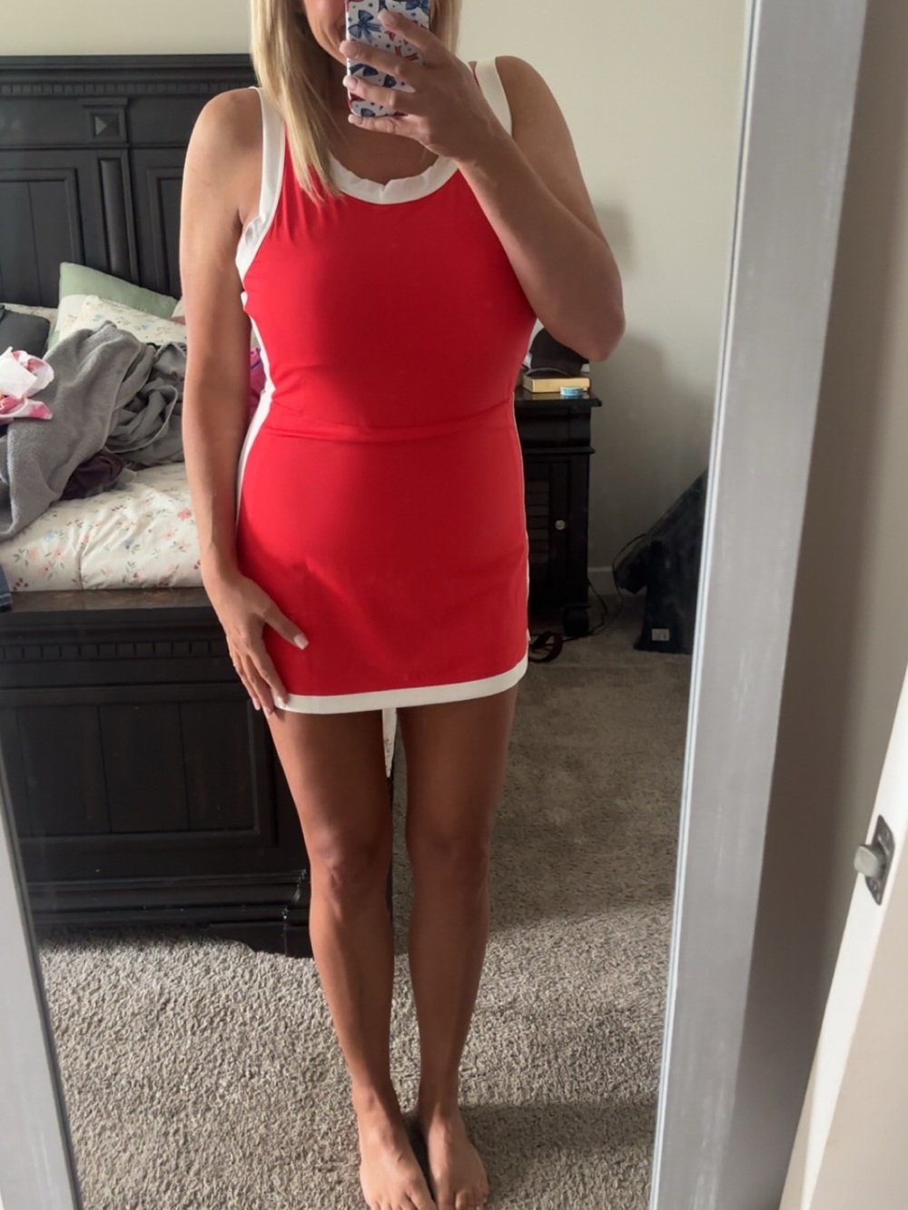 Red athletic Dress with White Trim - Picture 6 of 7